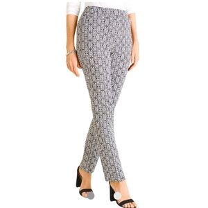 Chicos Geometric Printed Pants XS Black White Summer Stretch Ankle Casual Retro